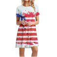 thumbnail image 1 of Birdeem Womens Summer Printed Independence Day Casual Color-Blocking Short-Sleeved Round-Neck Dress, 1 of 5