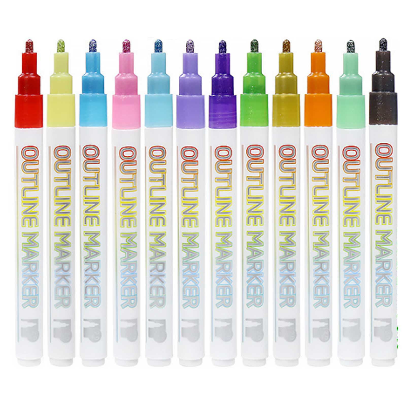 GAOSENLONK 12 Colors Outline Metallic Markers, Double Line Paint Pens Self  Outline Markers, for Drawing Coloring, Christmas Card Writing，Birthday
