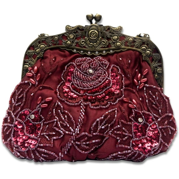 JUYGO Vintage 1920s Beaded Evening Bag Pearl Clutch Bag for Women Bridal Wedding Purse Sequin Rhinestone Handbag