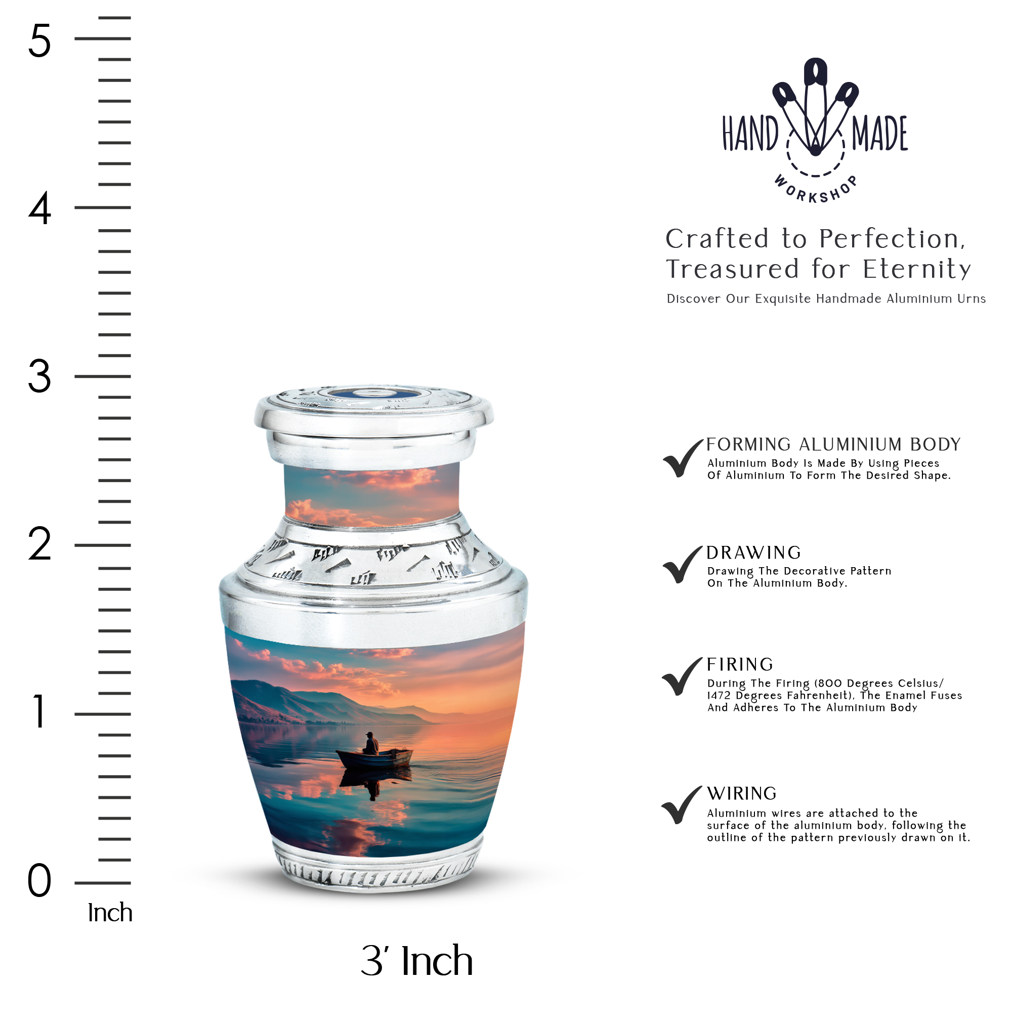 MUKTIVE Fishing Alone Cremation Urns for Human Ashes Adult Female Keepsake - River, Mountains Small Burial Urn for Adult Human Ashes - Handcrafted Cremains Containers - Remembrance Gift (3 Inch)