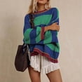 thumbnail image 6 of Czanzd Women's Oversized Striped Crewneck Knit Sweater,Green,M, 6 of 8