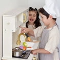 thumbnail image 3 of Tiny Land PopJoy Wooden Play Kitchen with Adjustable Height, Pretend Cooking Set with Sound, Light & Accessories, Wooden Toy Kitchen Set for Kids, 3 of 13