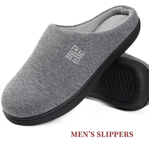 Men's Comfort Slippers Two-Tone Memory Foam Slipper, House Slippers for Men with Fuzzy Plush Lining Indoor and Outdoor