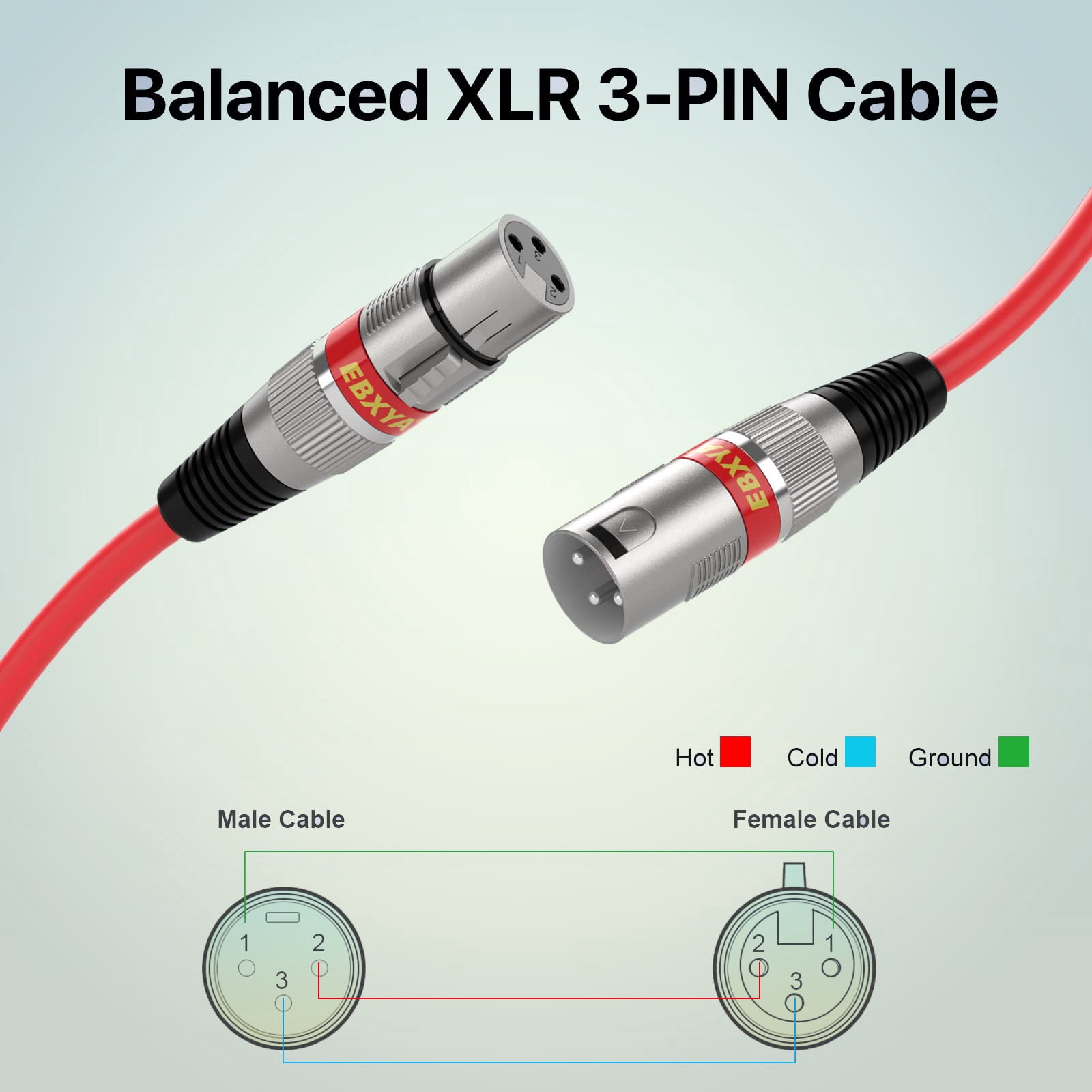 EBXYA 10-Color XLR Adapter Cable 10-Pack 2FT, Gold-Plated Male to Female Connectors & Tangle-Free Design for Studio, Live Sound, Keyboard & DJ Equipment