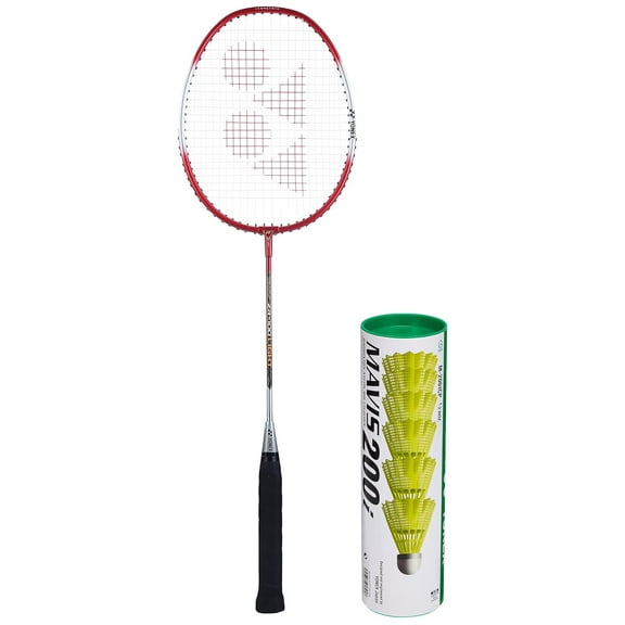 Yonex ZR 100 LIGHT Aluminum Strung Badminton Racquet With Full Cover, Colour - Red + Mavis 200i Nylon Shuttlecocks, Pack Of 6 (Yellow)