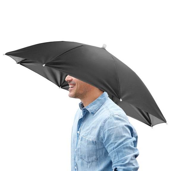 Uxcell 26" Headband Umbrella Hat [1 Pcs] - Hands Free Foldable Umbrella Cap Sun Hat Use for Fishing & Gardening & Hiking & Camping [Black]