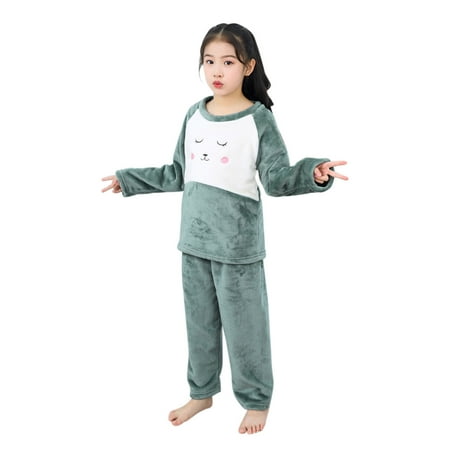 

Honeeladyy Winter Toddler Kids Baby Boys Girls Cartoon Pajamas Winter Warm Coats Pants Outfits Set Green Clearance under 10$
