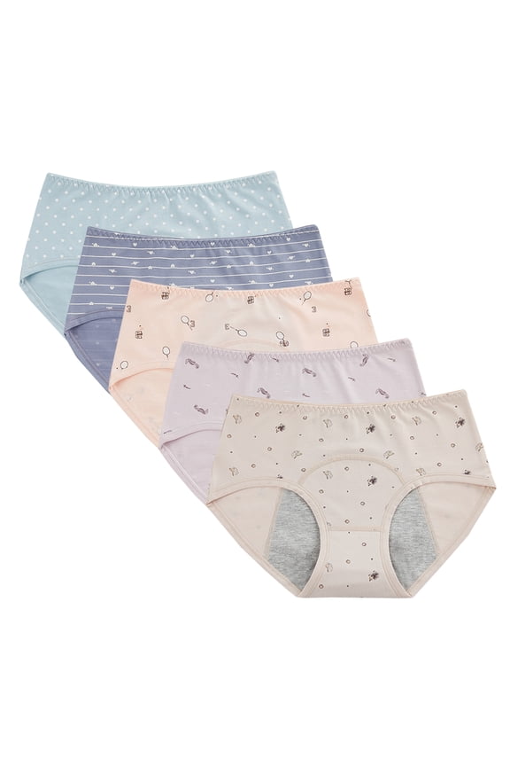 5 Pack Big Girls Period Panties Menstrual Underwear Leak-Proof Cotton Soft Briefs for First Period Starter