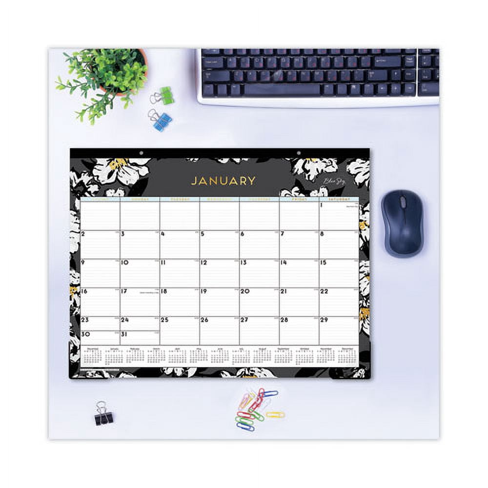 Baccara Dark Desk Pad, Floral Artwork, 22 x 17, White/Black/Gold Sheets, Black Binding, 12-Month (Jan to Dec): 2026 | Bundle of 10