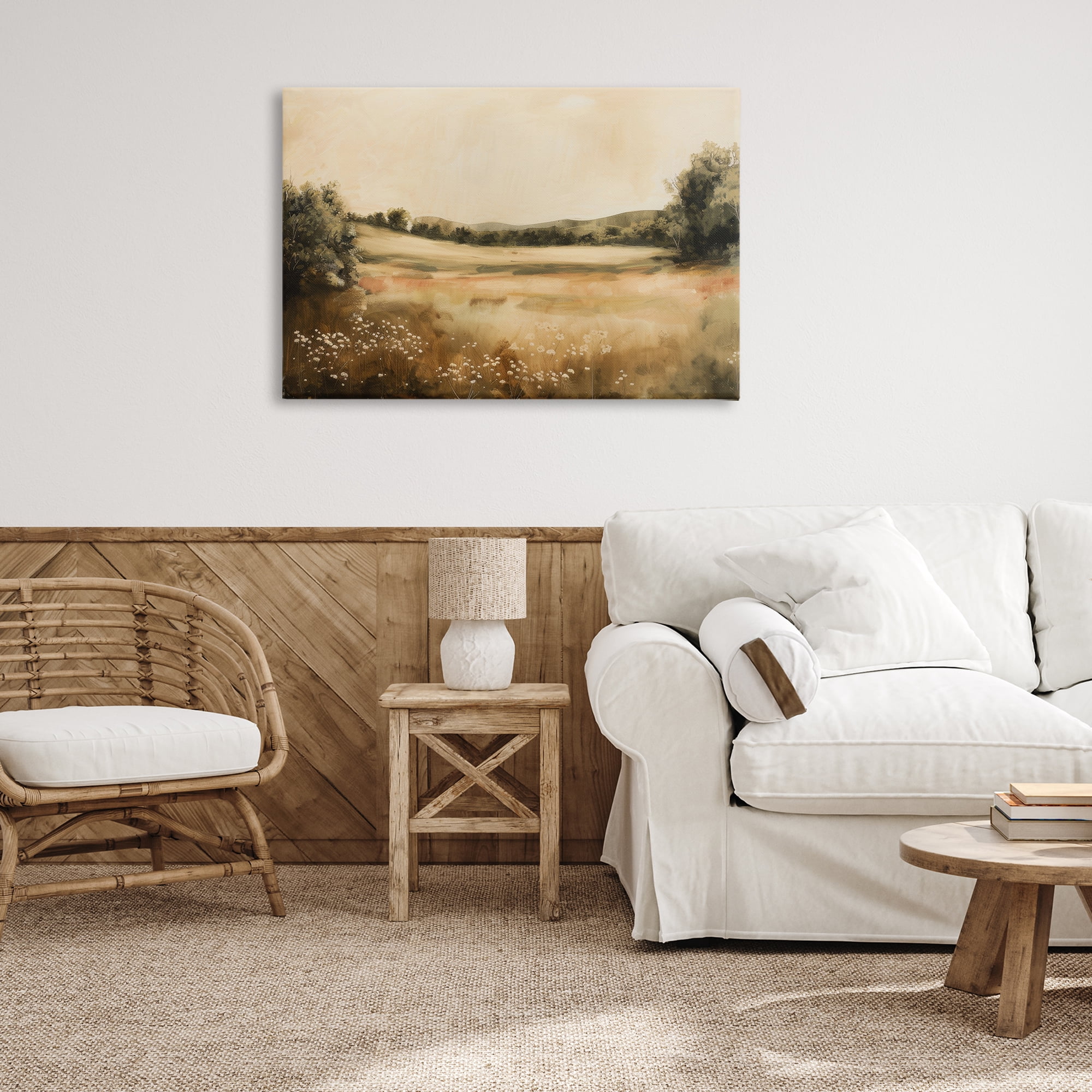 Stupell Industries Neutral Meadow Landscape Landscape & Nature Painting Wrapped Canvas Art Print Wall Art, 36 x 24
