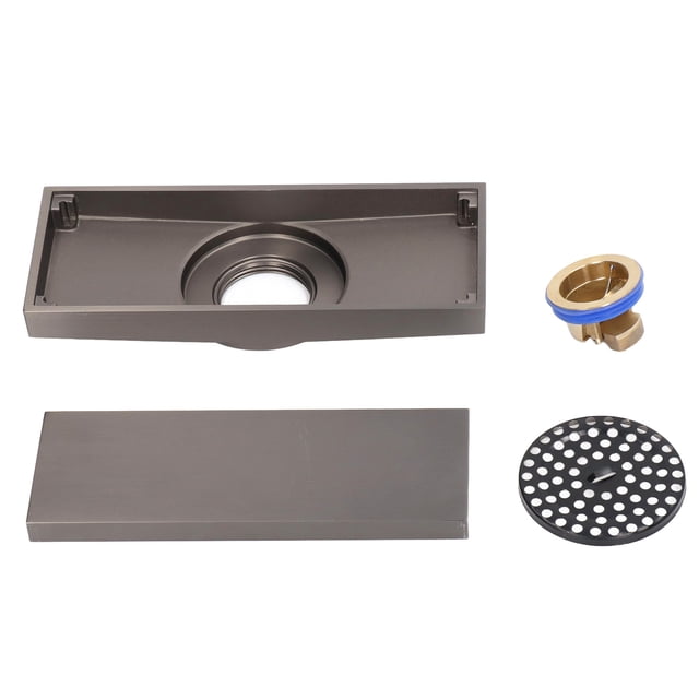 Drenaje de piso de cobre Drenaje de piso de ducha de flujo grande rectangular gris con cubierta para baño