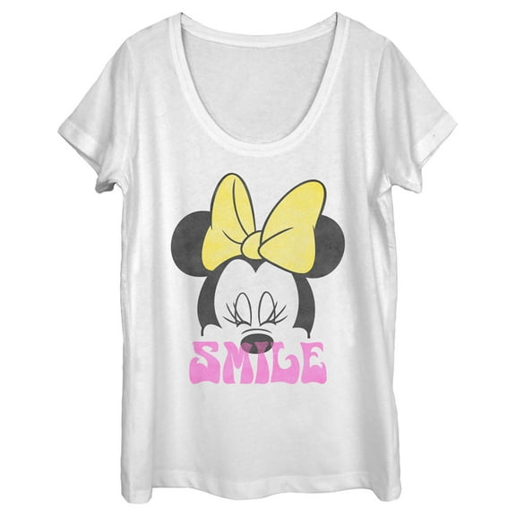 Women's Minnie Mouse Smile Portrait  Scoop Neck White Small