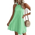 thumbnail image 1 of Fashnice Robe Mini Femme Col Halter Robes Courtes Sans Manches Été Plage Robe Décontractée Voyage Vert Clair TG, 1 of 2
