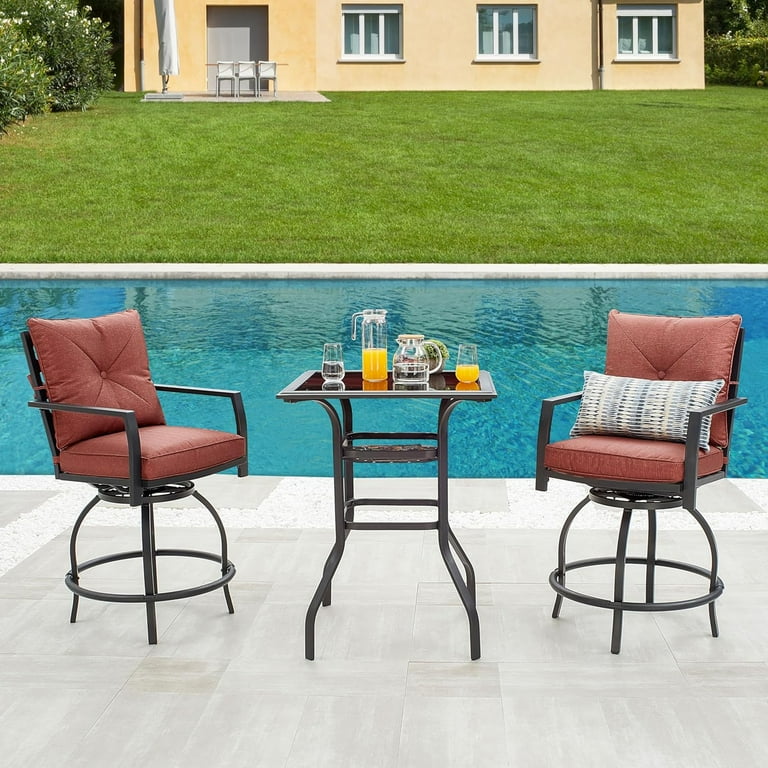LOKATSE HOME Patio Height Set of Outdoor Swivel Bar Stools with