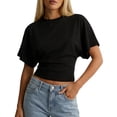 thumbnail image 6 of Yopmin Cinched Waist Tops for Women Crewneck Cinched Waist T-Shirt Batwing Short Sleeve Loose Tops for Daily Wear, 6 of 6