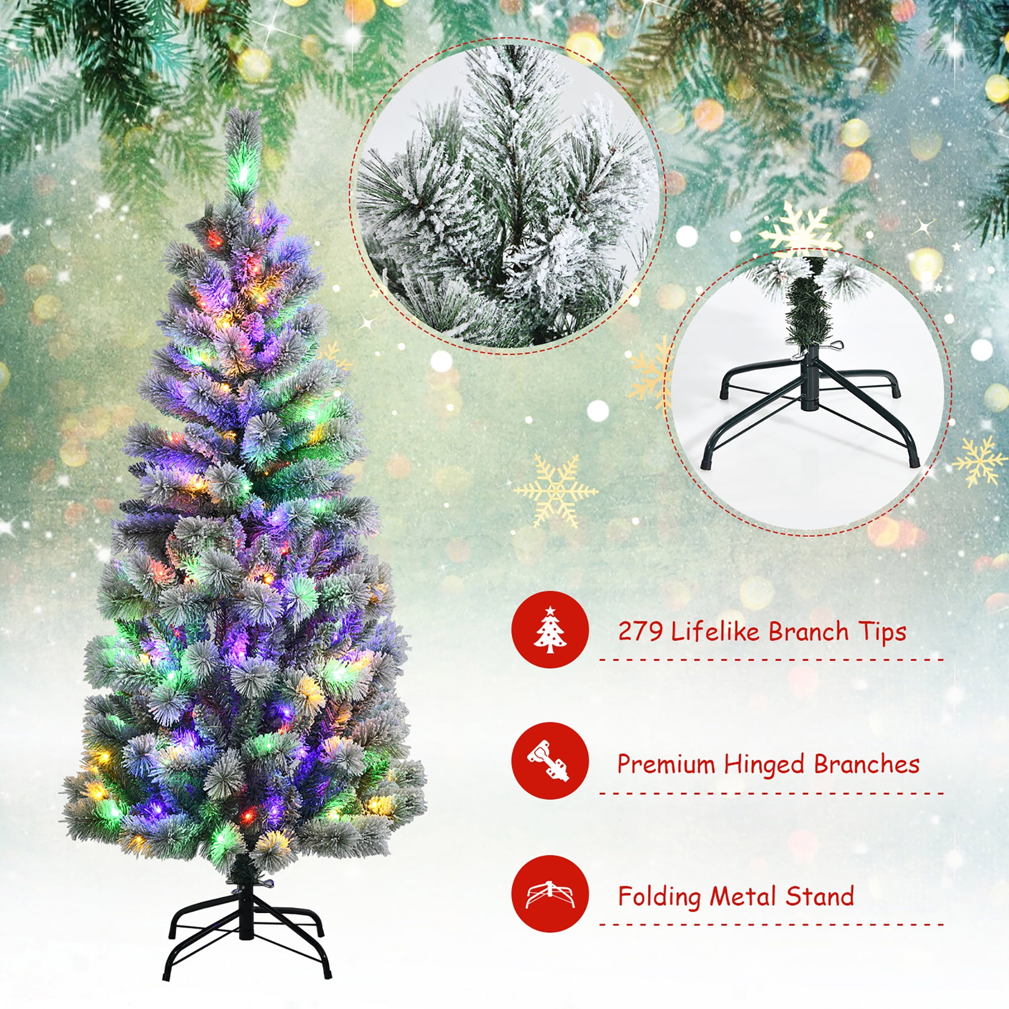 Costway 6ft Pre-lit Hinged Christmas Tree w/ Remote Control & 9 Lighting  Modes 