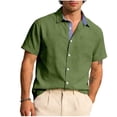 thumbnail image 2 of CBASIHI Mens Button Down Shirt with Pocket- Beach Casual Short Sleeve Summer Breathable Cotton Linen Turndown Collar Blouse Army Green Size S-2XL, 2 of 5