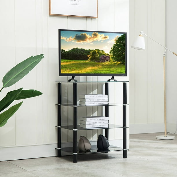 Mecor 4 Tier Media TV Stand Component Cabinet with Glass ...