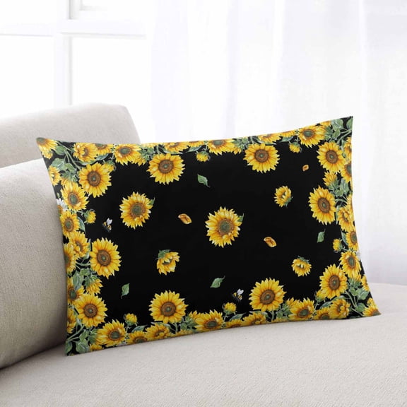 Sunflower Black Body Pillow Cover, Pillowcase Protectors with Zipper, Breathable Decorative Throw Pillow Case Cover, Watercolor Floral Vintage Farmhouse Pillow Shams for Couch Sofa 24x36Inch