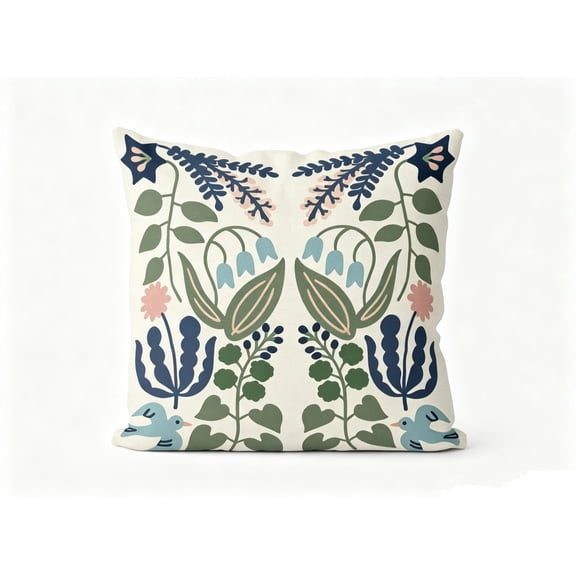 Farmhouse Style Outdoor Throw Pillow Cover Water Resistant Floral Bird Print Cushion Case for Patio Tent Sofa 23.6 Inch