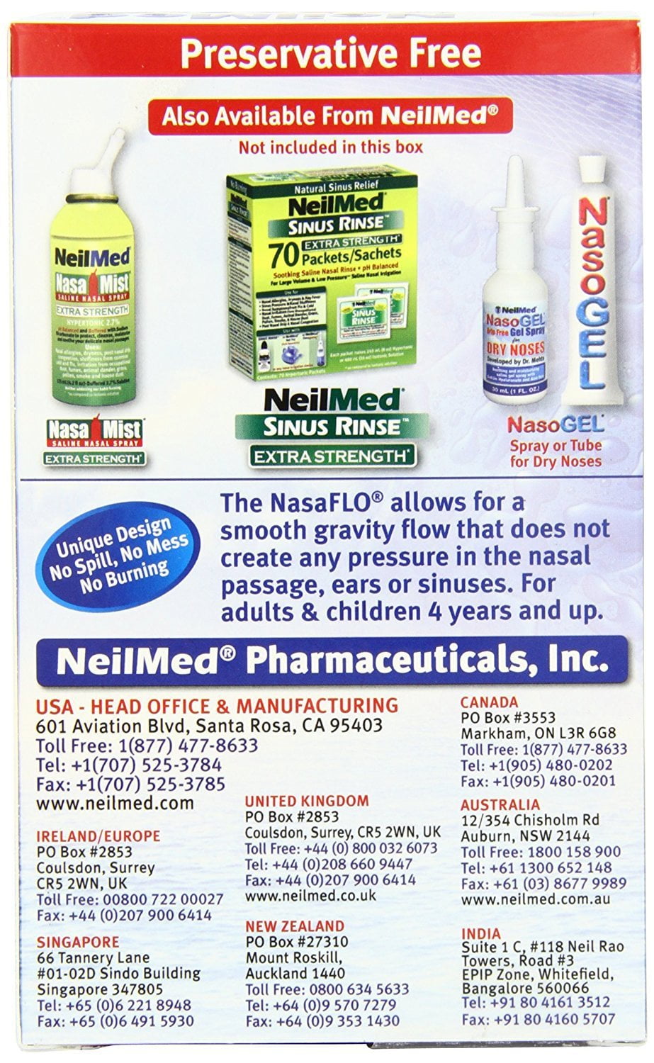 NeilMed NasalFlo Neti Pot All Natural Soothing Sinus Relief 50 ct, 3-Pack