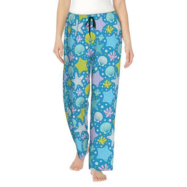 Fotbe Starfish Pantalones de Pijama para Mujer, Pantalones de Dormir, Pantalones Pj con Cordón y Bolsillos-XX-Large
