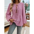 thumbnail image 4 of Women'S Tie Front Babydoll Blouse Tops Long Sleeve Stripe Peplum Ruffle Lace Up Shirts Red L, 4 of 5