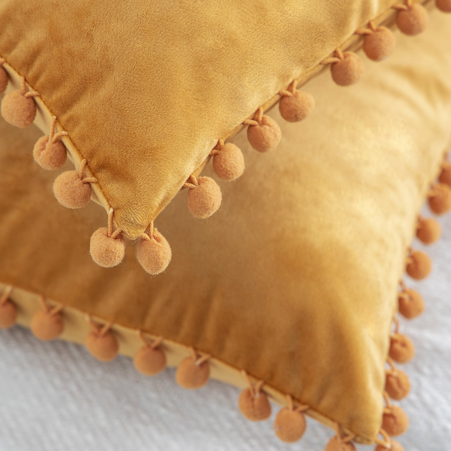 Phantoscope Velvet Series Pom Pom Square Decorative Throw Pillow, 18" x 18", Orange, 1 Pack