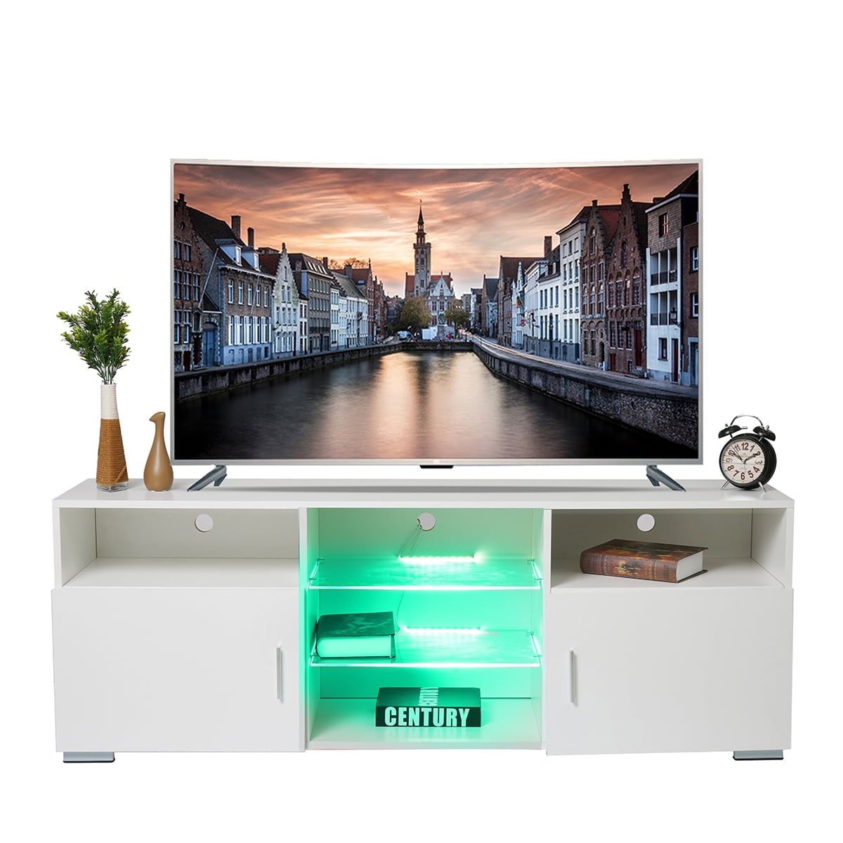 57'' LED TV Stand for TVs up to 61", with RGB LED Light and Glass