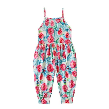 

Toddler Girls Jumpsuit with Pockets Summer Casual Harem Rompers One Piece Cute Strap Pants Backless Outfits