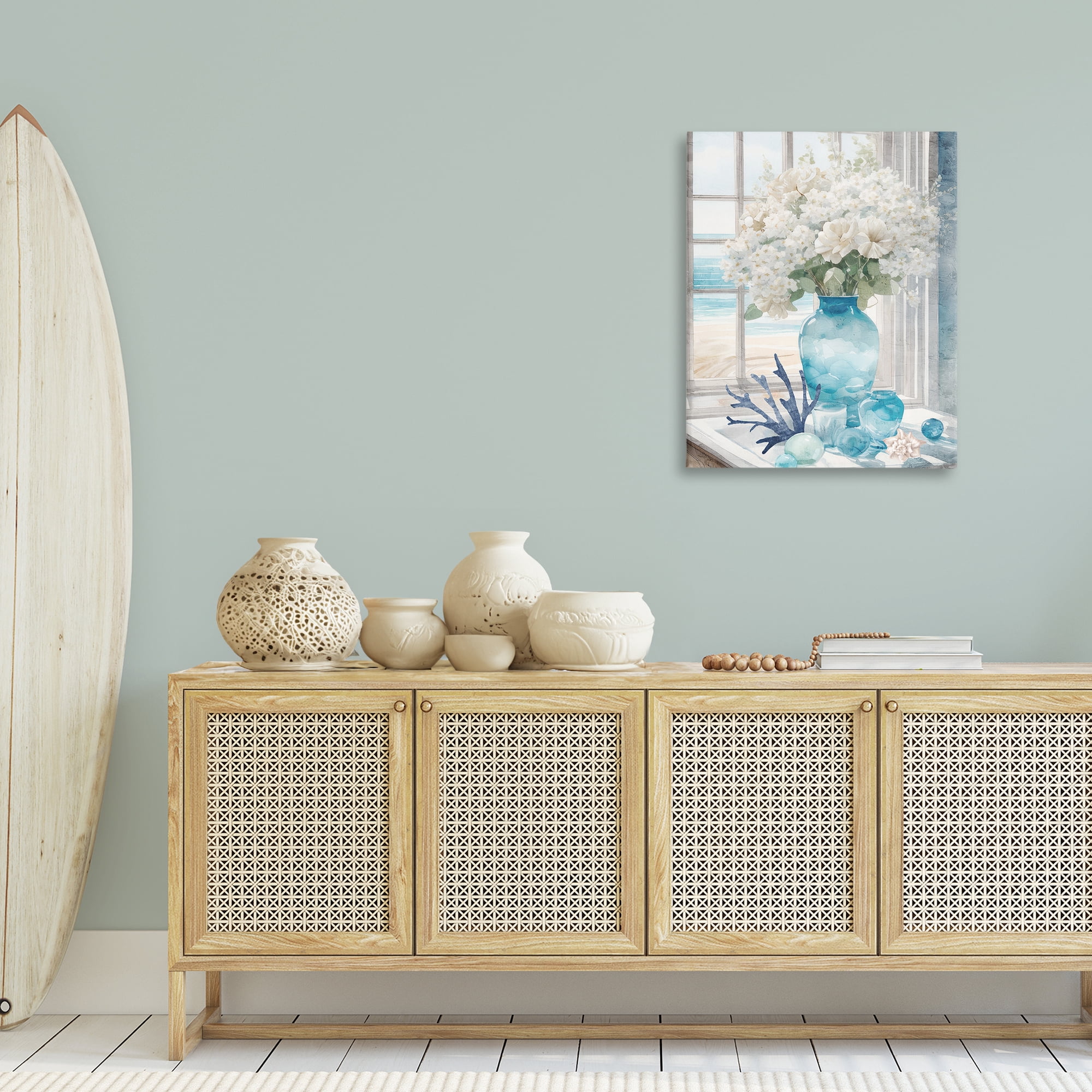 Stupell Industries Coastal Flower Vase Botanical & Floral Painting Gallery Wrapped Canvas Art Print Wall Art, 24 x 30