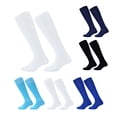 thumbnail image 3 of Wosthever Calcetines largos lisos para niños, medias finas de fútbol de algodón y poliéster que absorben el sudor por encima de la rodilla, Uniforme atlético blanco, 3 of 6