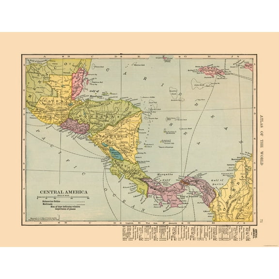 Historic Map - Guatemala Honduras Nicaragua Costa Rica Panama - Hammond 1910 - 29.80 x 23 - Vintage Wall Art
