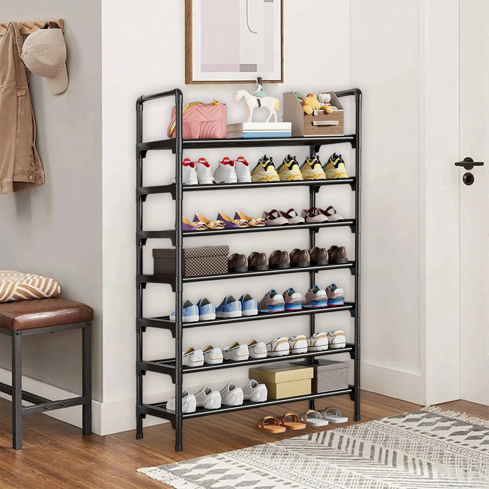 Extra Large Stackable Shoe Rack, Heavy Duty Steel Pipe Storage Organizer Holds 36+ Pairs, for Entryway Hallway Garage Wardrobe, Space Saving DIY Assembly