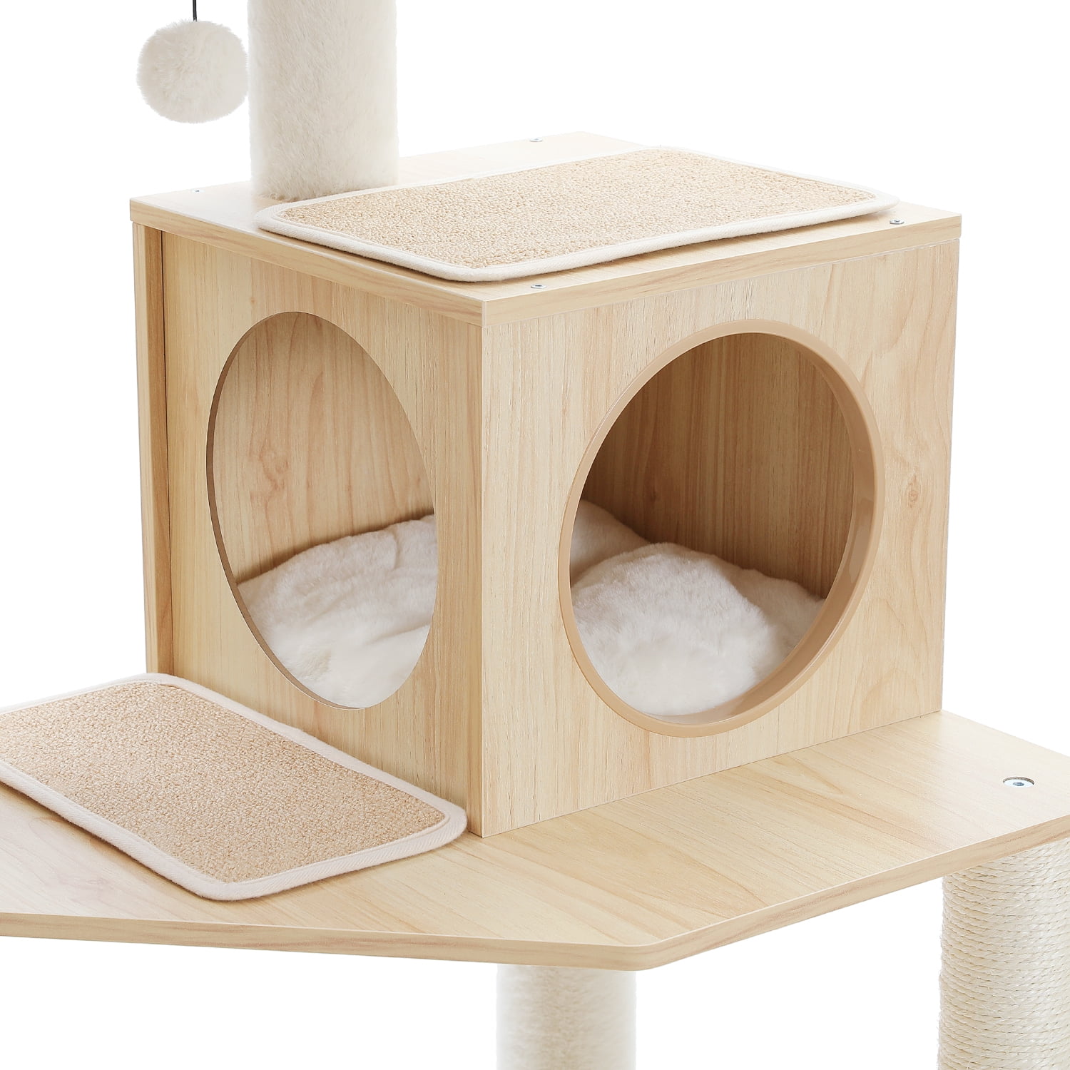 Pefilos 56" Cat Tree Tower for Indoor Cats, Modern Wood Cat Condo with Scratching Post for Large Cats Climbing, Multi-Level Cat Tree House, Beige