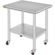VEVOR Stainless Steel Work Table with Wheels 24 x 30 Prep Table with casters Heavy Duty Work Table for Commercial Kitchen Restaurant Business (24 x 30 x 32 inch)
