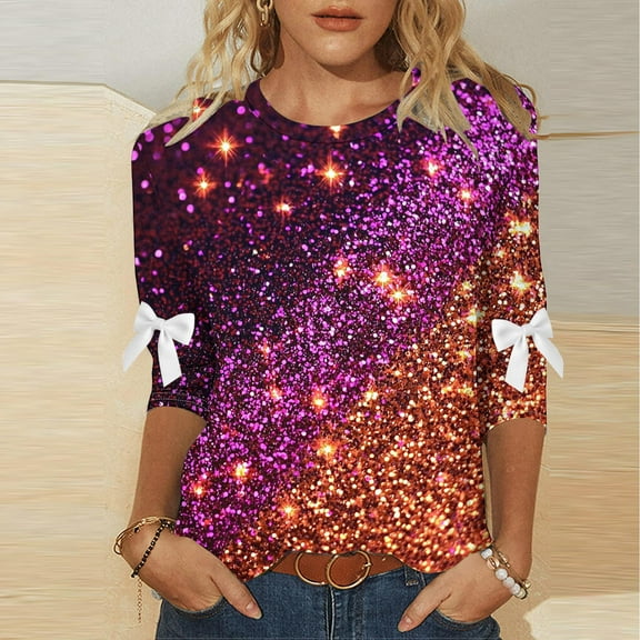 Women's Plus Size Christmas Round Neck Three-Quarter Sleeve Casual Loose Blouse