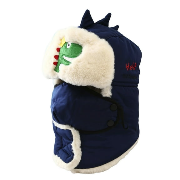 Cartoon Winter Hats Ski Cap for Girls Boys Windproof Thermal Fleece Trapper Hat with Earflap Face Warmer,Color:Navy