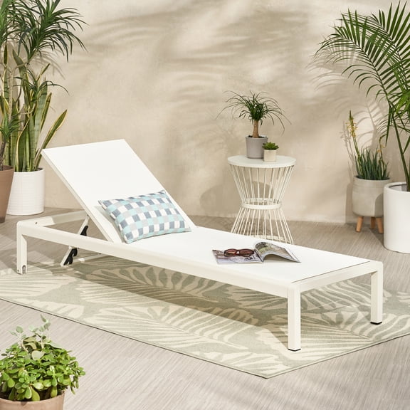 Lightweight Mesh And Aluminum Chaise Lounge With Adjustable Comfort - White Versatile Wheels