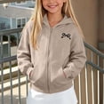 thumbnail image 2 of Girls Full Zip Hoodie Long Sleeve Sweatshirt Jackets Solid Color,Zip Up Sweatshirt Jacket,Bow Tie Print,Girls Hoodies,Casual,School,Loose,for Kids Aged 5-14 Years, 2 of 7