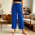 thumbnail image 6 of ROHUUQUE Women's Pajama Pants Cotton Blend Wide Leg Loose Drape Cropped Casual Elastic Waist Home Sleep Bottoms Lounge, 6 of 9