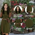 thumbnail image 3 of GTMEDT Women Medieval Retro Hooded Dress Renaissance Style Costume Gothic Hooded Robe with Waist Bag Belt Arm Guards and Knee High Socks（Green,XL), 3 of 6