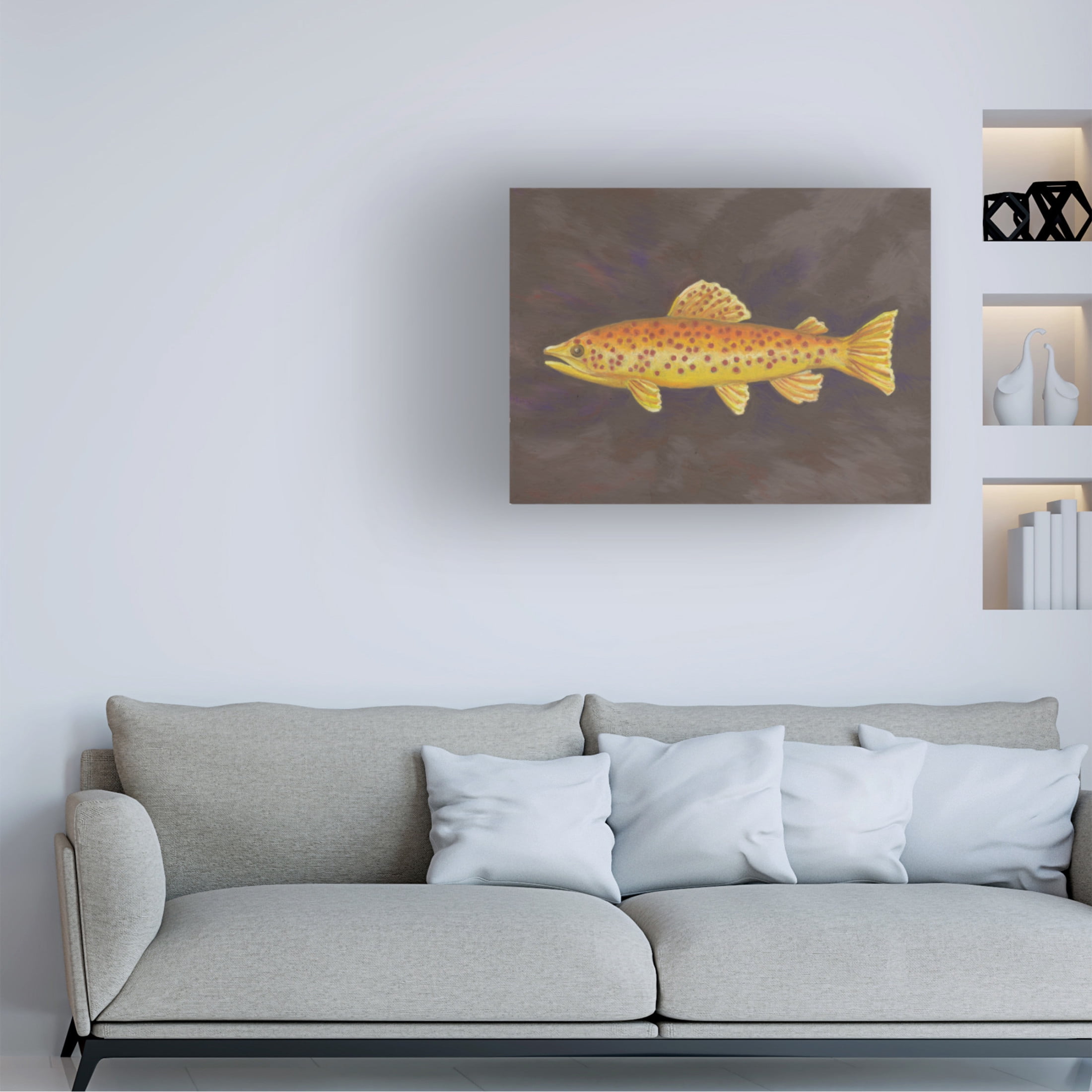 Canvas Wall Art - Andrea Strongwater 'Fish Spotted Trout' Wall Art for Living Room, Bedroom, or Office Décor by Trademark Fine Art - 47 x 35 Inches