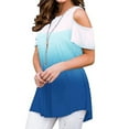 thumbnail image 2 of VSNOW Women Short Sleeve Blouse Cold Shoulder Round Neck Loose Tunic Tops T Shirt, 2 of 4