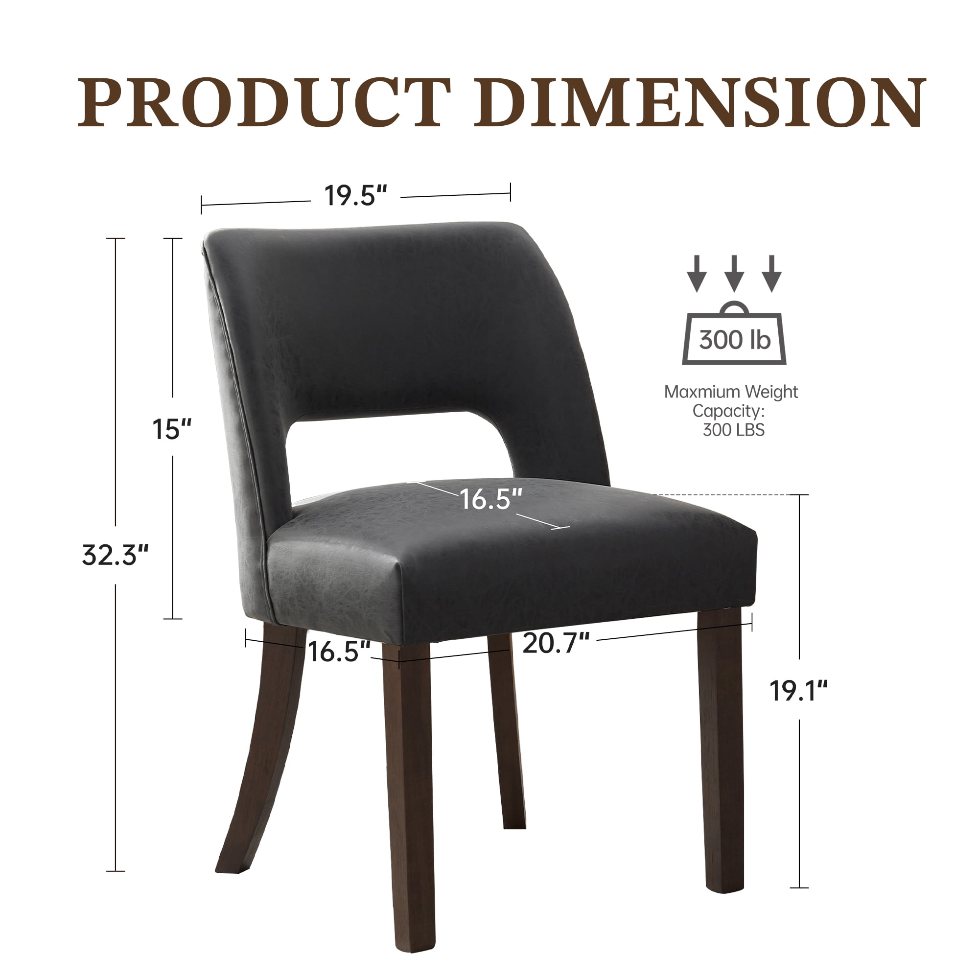 VKNOW Faux Leather 20.7" W Upholstered Dining Chairs Set of 6, Thick Foam Cushion Kitchen & Dining Room Chairs with Solid Wood Legs, Black