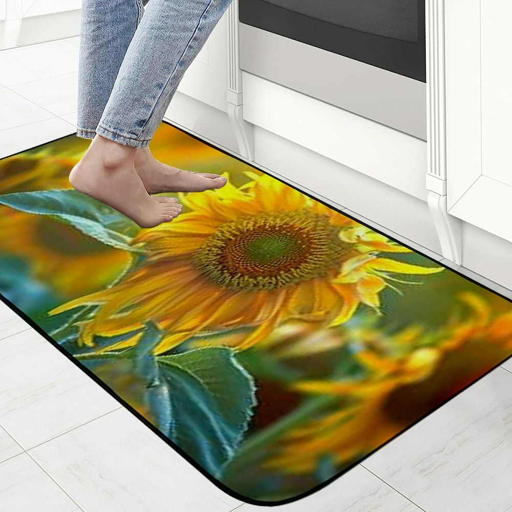 PHYHOO Doormat Floor Rug/Mat - Sunflower Flower Garden Nature Yellow Green Decorative Door Mat, Door Mat with Non-Slip Rubber Backing, Easy Cleaning, Traps Dirt, Rug for Entry, Patio