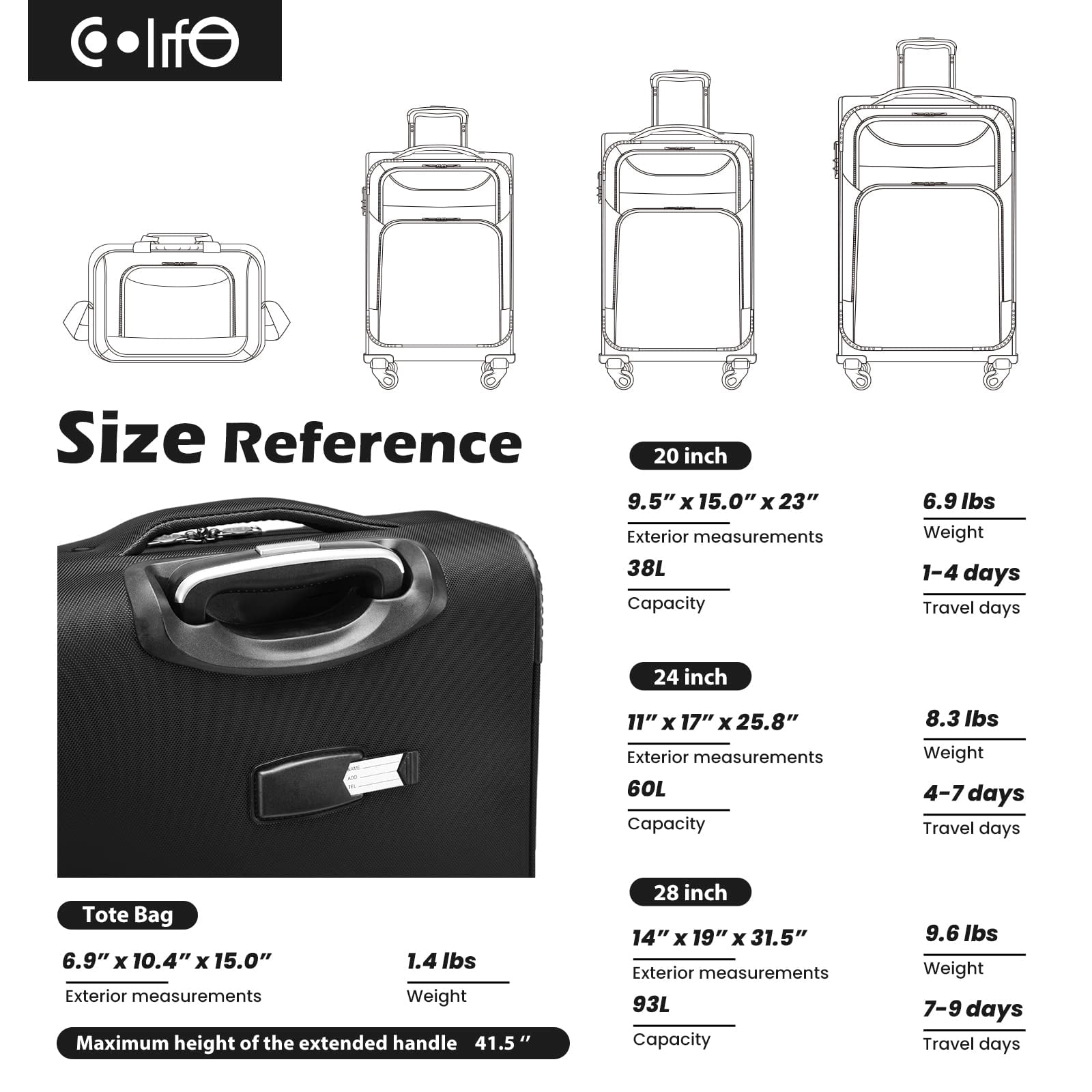Coolife Luggage 4 Piece Set Suitcase TSA Lock Spinner Softshell lightweight (black+red)