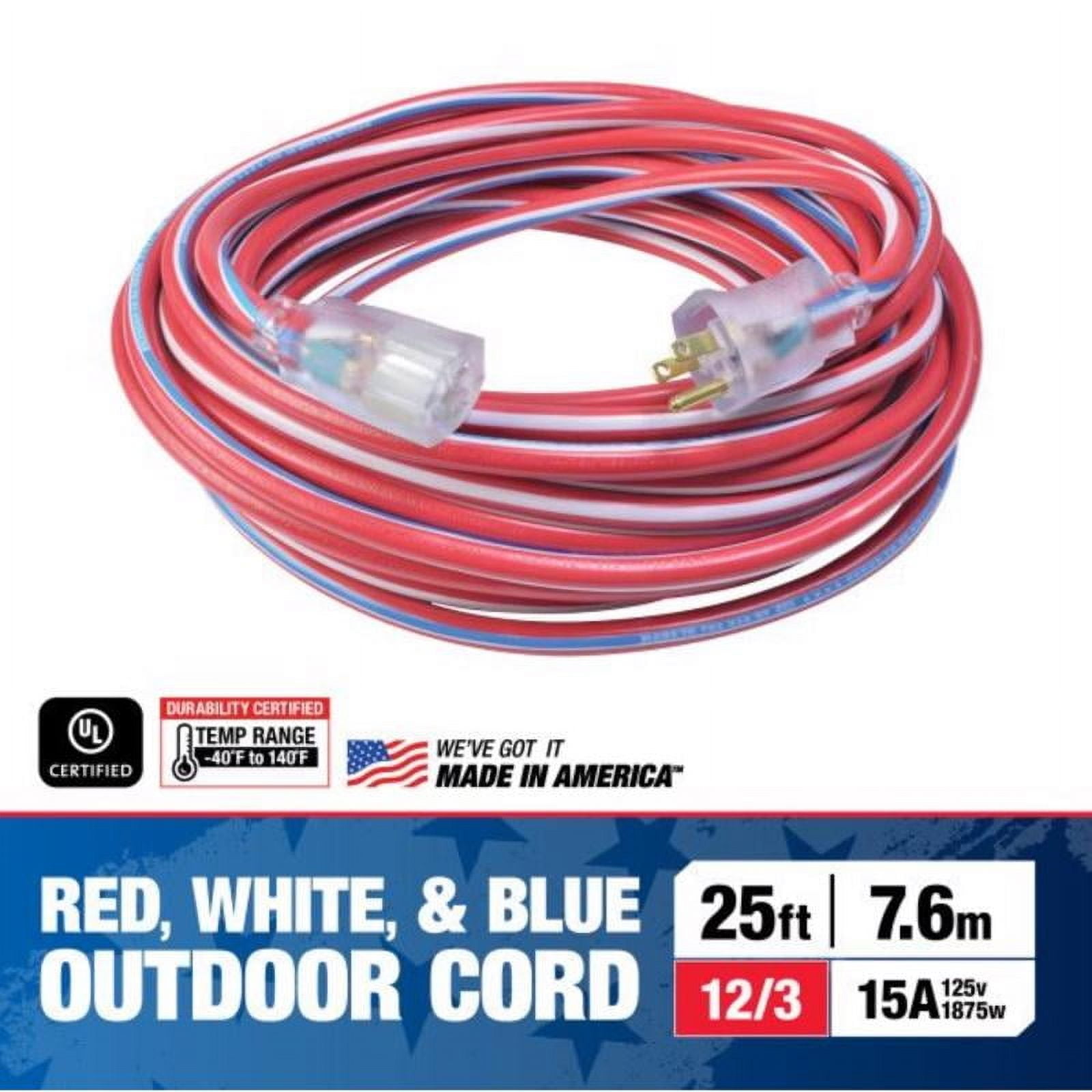 Southwire Patriotic Indoor and Outdoor 25 ft. L Blue/Red/White Extension Cord 12/3 SJTW