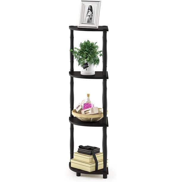 5 Tier Corner Display Rack Multipurpose Shelving Unit, Dark Cherry/Black