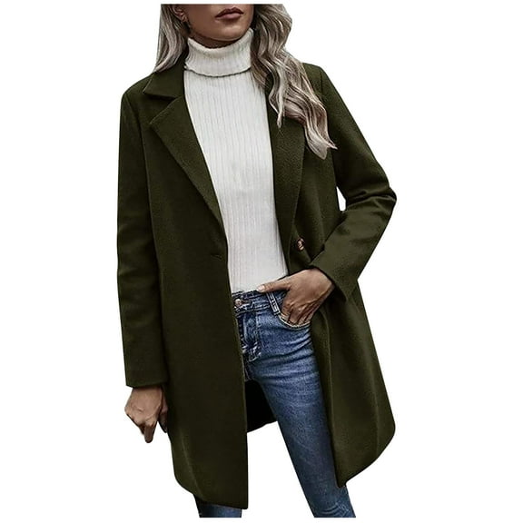 Hfyihgf Wool Trench Coats for Women Winter Fall Notch Collar Peacoats Button Down Long Jackets Casual Walker Outwear Army Green XL
